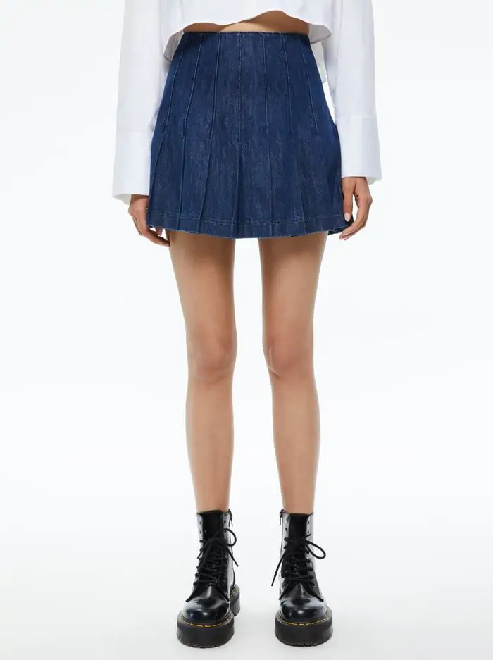 CARTER PLEATED DENIM MINI SKIRT